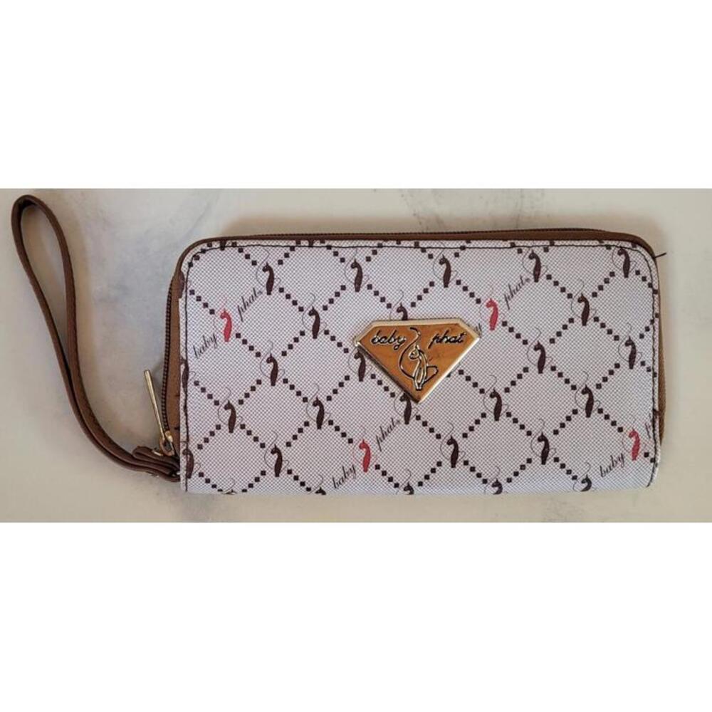 Baby Phat wristlet wallet clutch vintage single zip cat design with small diamon